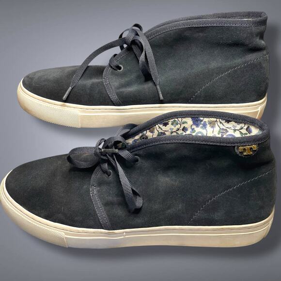 Women's TORY BURCH Blue Suede Cozy Slpper Boots Paisley Lining Rubber Sole EUC - Picture 4 of 12